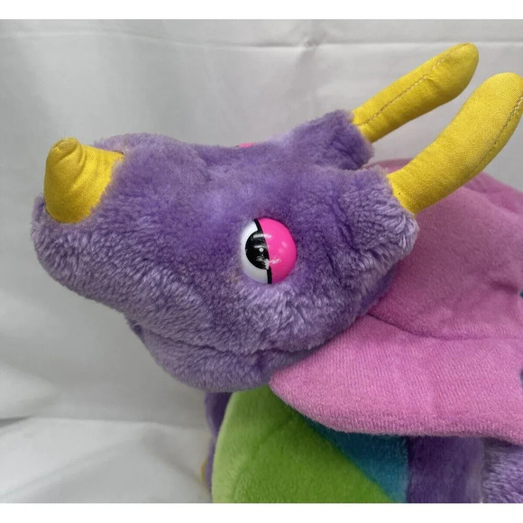 Vintage 1986 Commonwealth Tricertop Dinosnores Plush Rolling Ball Rattle Toy 12” - Picture 10 of 16